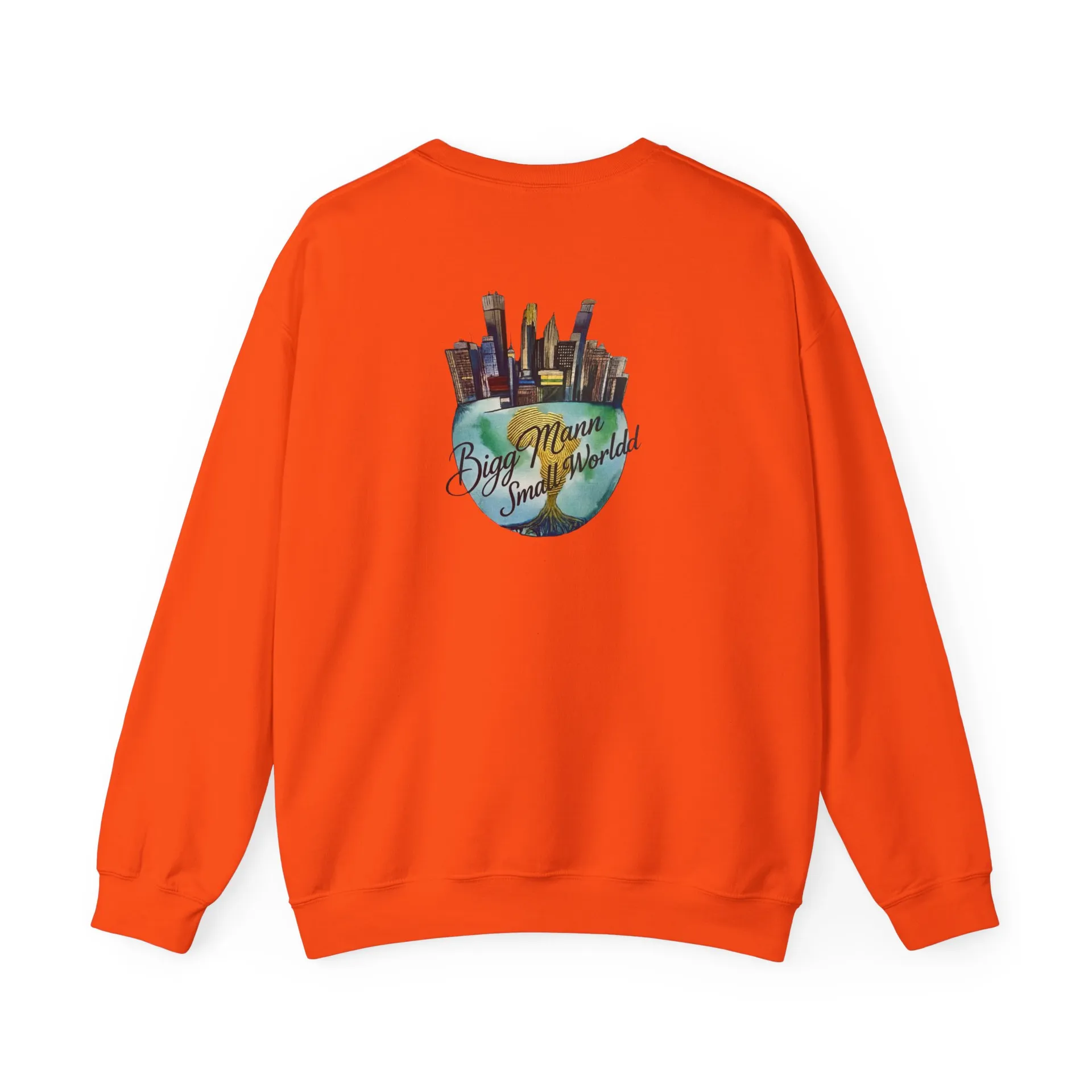Back mockup of the orange crewneck sweatshirt