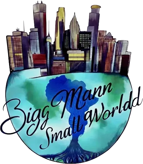The BiggMannSmallWorldd globe and skyline mark